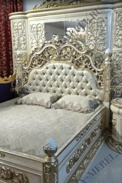 Кровать двуспальная 180х200 Шейх (беж), МДФ, каретная стяжка
