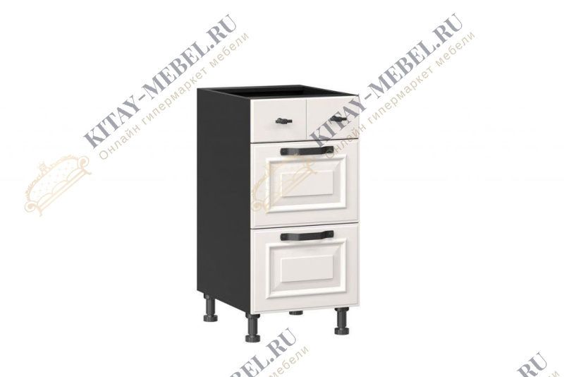 Тумба кухонная 400 с 3 ящиками ЛЮКС (5) Марина (Чёрный/Алебастр) 273.180.000.420