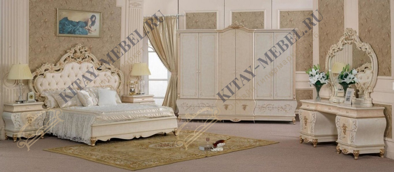 КОМПЛЕКТ: КРОВАТЬ 1,8 + 2 ТУМБОЧКИ + ТУАЛЕТНЫЙ СТОЛ + ПУФ + 6 ДВ. ШКАФ ТЕОДОРА 3868
