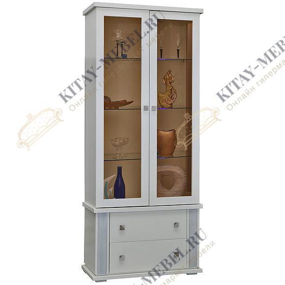 Шкаф с витриной «Тунис» П343.22Ш (слоновая кость с серебром)