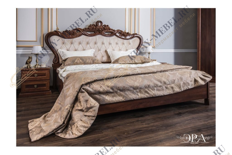 Кровать двуспальная с мягким изголовьем Афина, 180х200, МДФ, ППУ, каретная стяжка