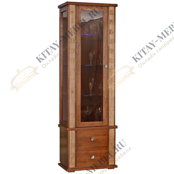 Шкаф с витриной «Тунис» П343.19Ш (дуб рустикаль с золочением)