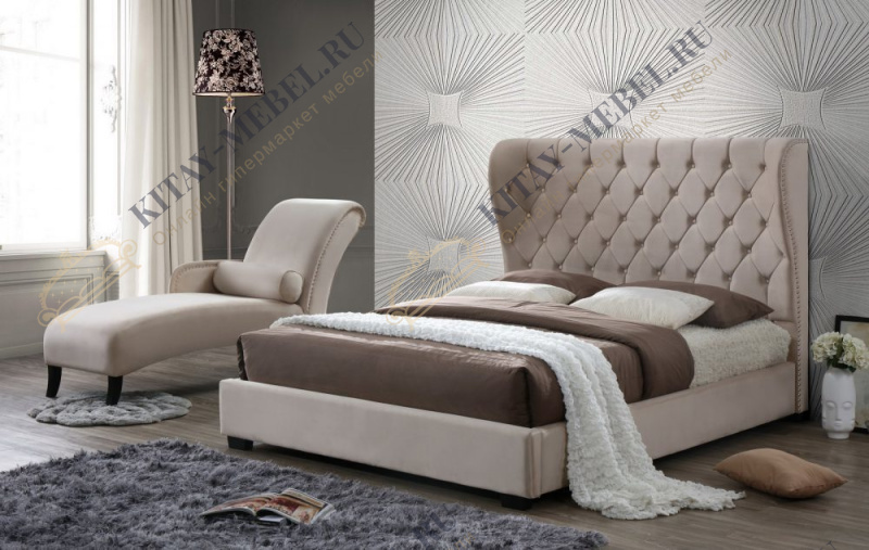 Кровать двуспальная INFI2971, 160х200, цвет бежевый, мягкая спинка, капитоне