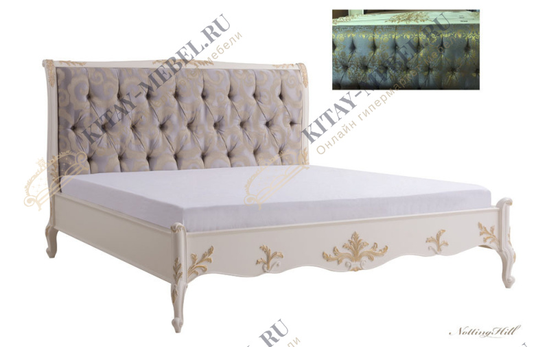 Кровать двуспальная 180×200 Shantal, MK-5010-WG, обивка ткань голубой с золотом, каркас белый с патиной золотом,
