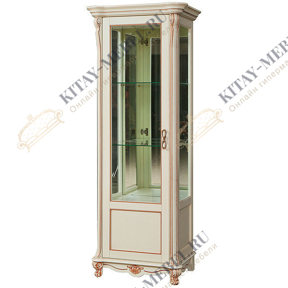 Шкаф с витриной «Алези 8» П350.08-01 (слоновая кость с золочением)