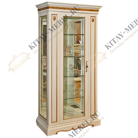 Шкаф с витриной «Милана 8» П265.08-01 (слоновая кость с золочением)