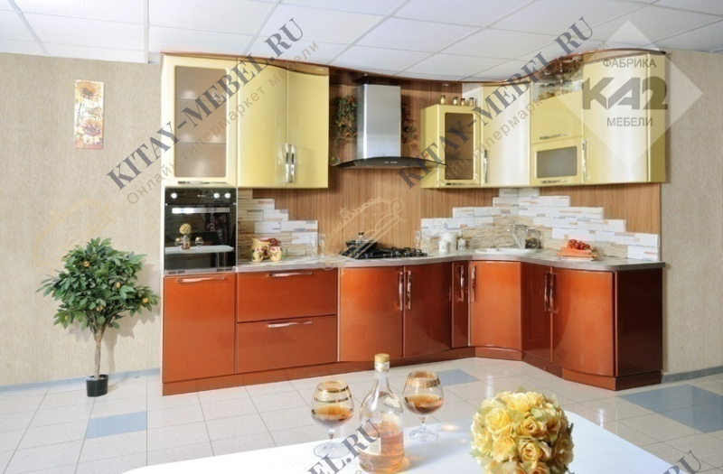 Кухня Елена, угловая, МДФ, ПВХ плёнка, стекло, 3050х1600 мм