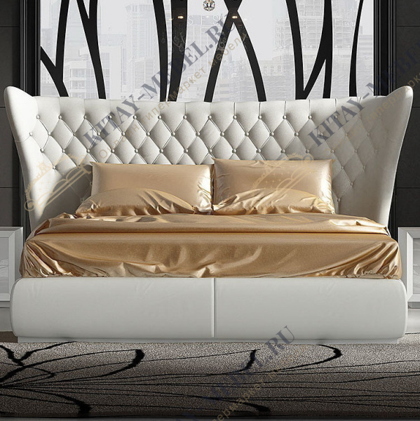 Кровать двуспальная FRANCO MIAMI 1104,160х200, цвет белый, кожа, массив