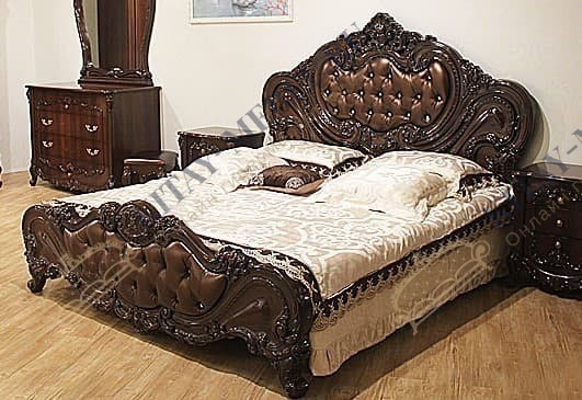 Кровать двуспальная Элиза Люкс, 160х200, орех, мягкое выбитое изголовье, МДФ, ППУ
