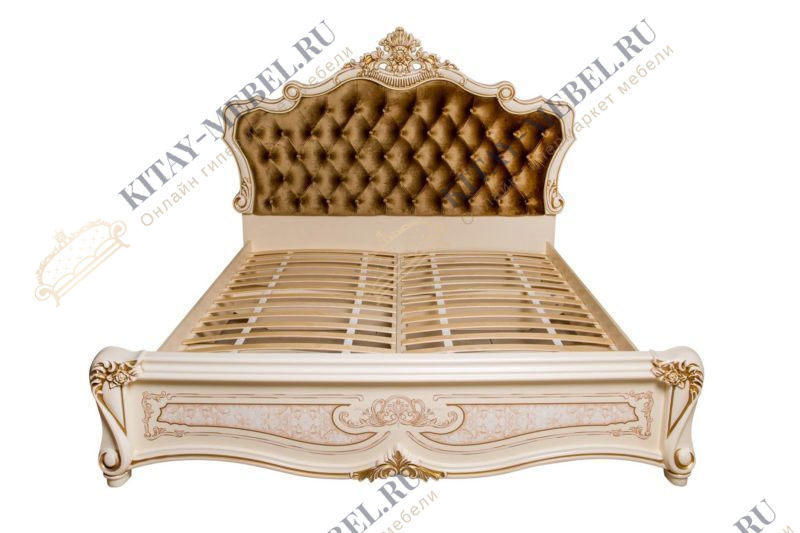 Кровать двуспальная Ларина, 180/200 см, МДФ, мягкое изголовье, каретная стяжка