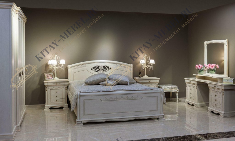 Двуспальная кровать 180×200 без изножья Лаура (слоновая кость/золото), МДФ