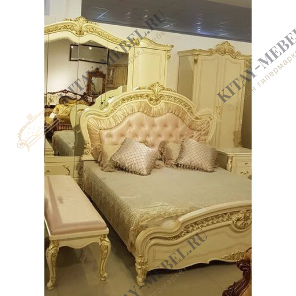 Кровать полутороспальная 120×200 Джульетта — беж с золотом, МДФ, мягкое изголовье, капитоне