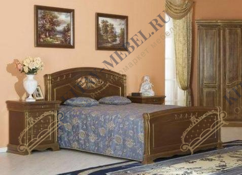 Кровать двуспальная 160х200 с изножьем Лаура (орех/золото), МДФ