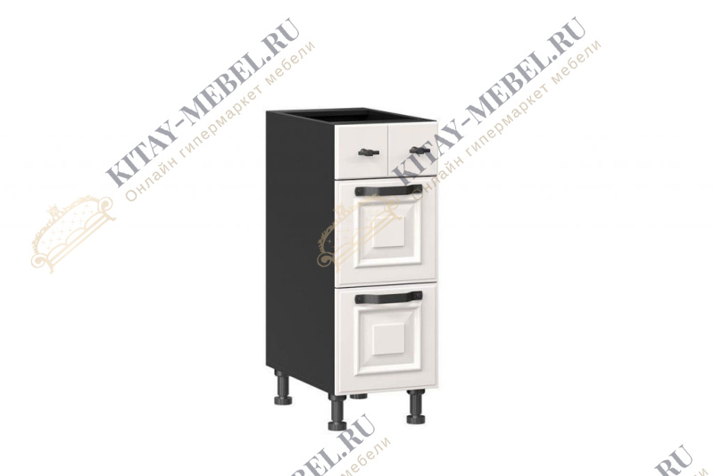 Тумба кухонная 300 с 3 ящиками ЛЮКС (5) Марина (Чёрный/Алебастр) 273.170.000.419