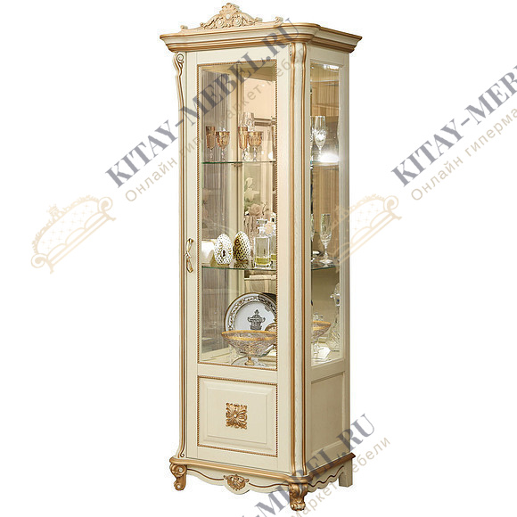 Шкаф с витриной «Алези 8 Люкс» П350.08л (слоновая кость с золочением)