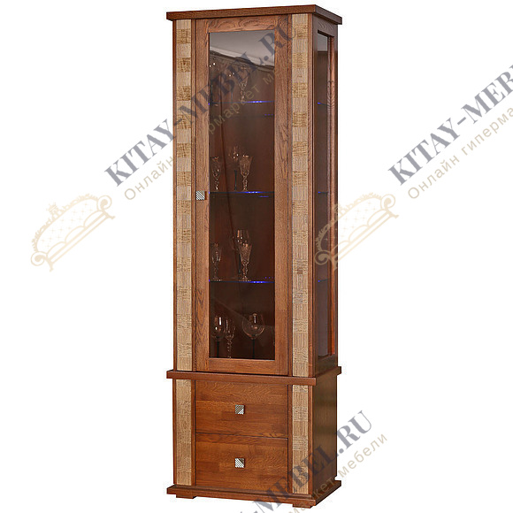 Шкаф с витриной «Тунис» П343.19-1Ш (дуб рустикаль с золочением)