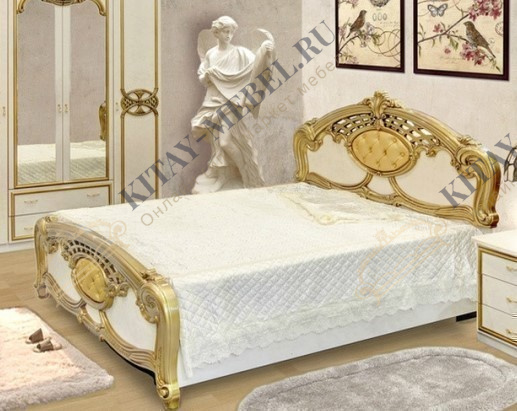 Двуспальная кровать 140×200 Ольга (цвет беж/золото), МДФ