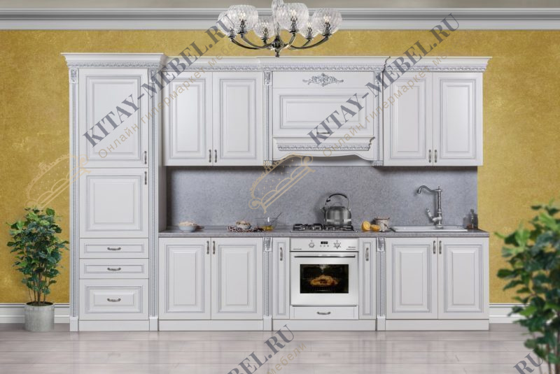 Мебель для кухни Аманта 3.75 пенал левый фрезеровка (серебро), МДФ
