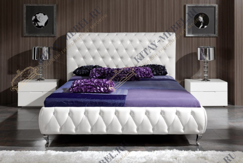 Кровать двуспальная Adriana 629 160×200, экокожа, каретная стяжка