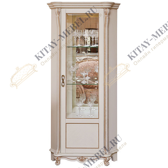 Шкаф с витриной «Алези 10» П350.13 (слоновая кость с золочением)