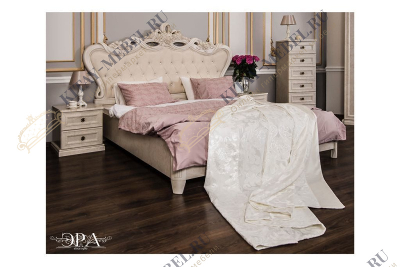 Кровать двуспальная с мягким изголовьем 180х200 Афина (крем корень), МДФ, капитоне