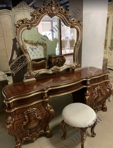 Стол туалетный с зеркалом Мона Лиза (орех/золото)