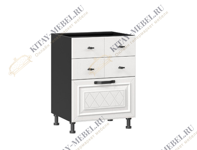 Тумба кухонная 600 с 3-мя ящиками (4) Марина 273.140.000.216 (дуб фактурный белый, черный)