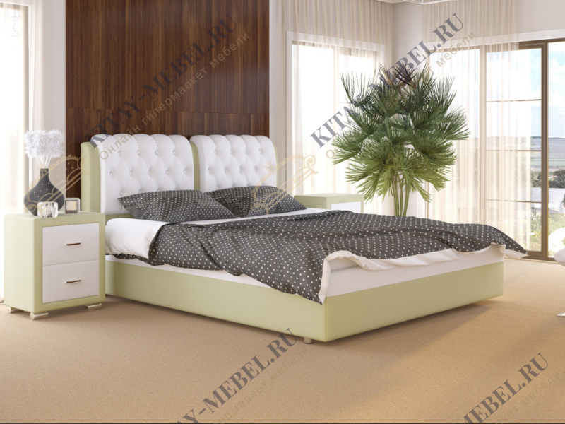Кровать Veda 5 — 160х200 см Экокожа (Кремовый с белым)