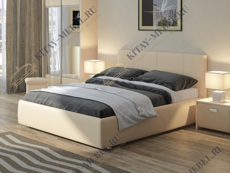 Кровать Como 3 — 200х200см (Экокожа Бежевый)