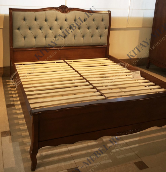 Кровать двуспальная Florence, MK-5083-BR, 180×200 см, мягкое изголовье с капитоне, ткань, МДФ