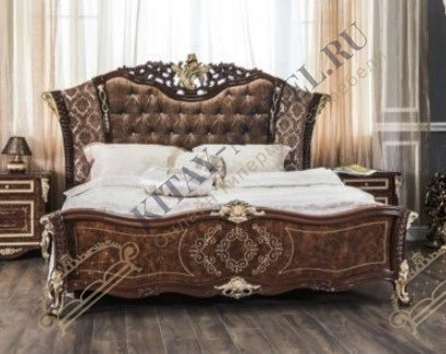 Кровать двухспальная 180х200 см Оливия (корень дуба глянец), уши, ППУ, МДФ, капитоне