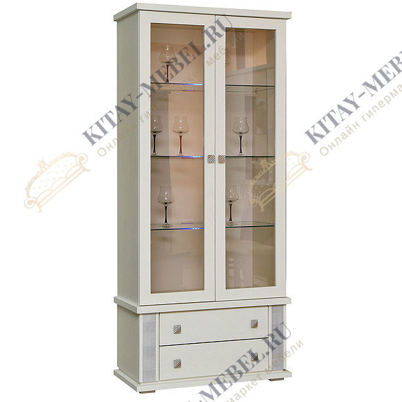 Шкаф с витриной «Тунис» П343.12Ш (слоновая кость с серебром)