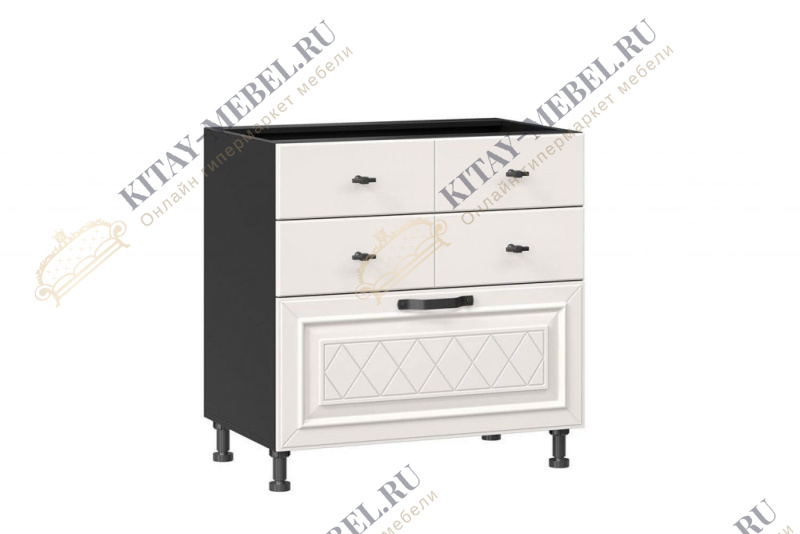 Тумба кухонная 800 с 3 ящиками (4) Марина (Чёрный/Алебастр) 273.160.000.418