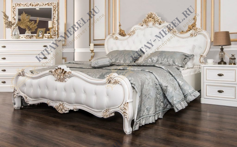 Кровать 180×200 Натали (белый глянец), мягкое изголовье, МДФ, экокожа, стяжка