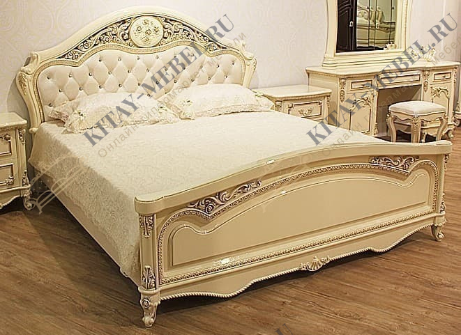 Кровать двухспальная Даниэлла, 180х200, крем, мягкое изголовье в стяжке, МДФ, ППУ
