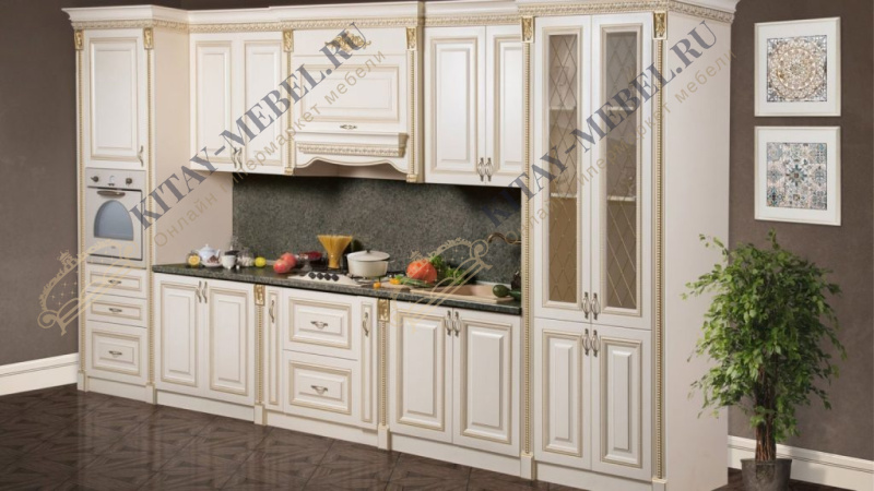 Кухня Аманта прямая (золото), 4600 мм, МДФ, стекло