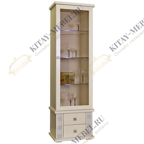 Шкаф с витриной «Тунис» П343.01Ш (слоновая кость с серебром)