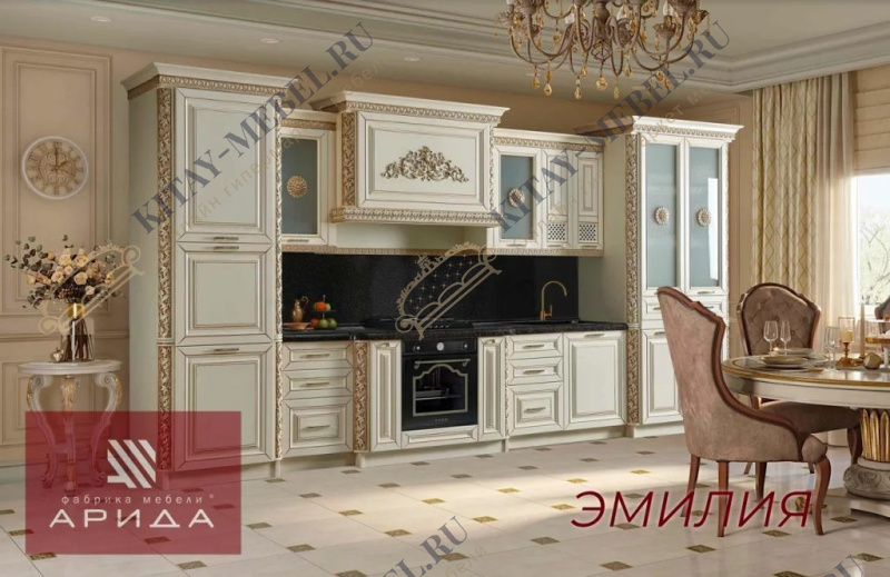 Кухня Эмилия прямая, размер 3,83 м, МДФ фасады, стекло