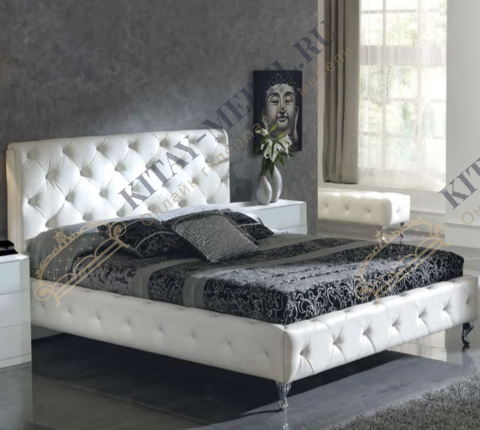 Кровать двуспальная Dupen 621 Nelly 180×200 белая с основанием, кожа, мягкое изголовье, капитоне