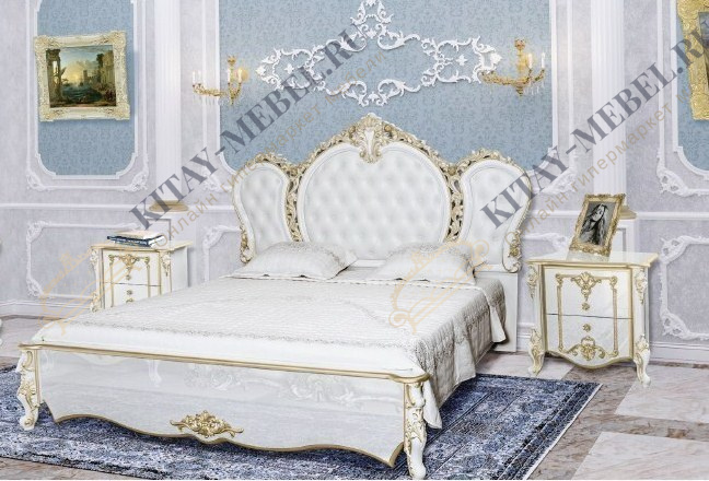 Кровать двуспальная 180×200 Дольче Вита СДВ-03 (белый с золотом) , МДФ, мягкое изголовье, капитоне