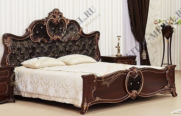 Кровать двуспальная Лорена, 180х200, тёмный орех, мягкое изголовье, капитоне, МДФ