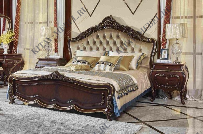 Кровать двуспальная 180×200 см Милана (орех), МДФ, массив, каретная стяжка