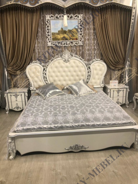 Кровать двуспальная Дольче Вита СДВ-03, 180*200, (белый с серебром), (без ортопеда и матраса)