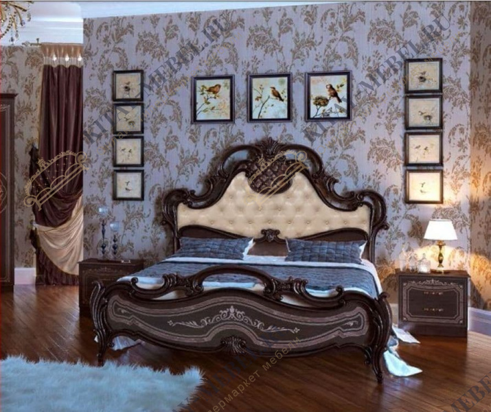 Кровать двуспальная Грация, 180х200, мягкое изголовье, цвет орех, каретная стяжка