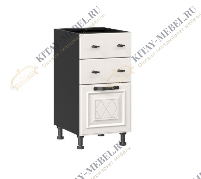 Тумба кухонная 400 с 3-мя ящиками (4) Марина 273.110.000.413 (Чёрный/Алебастр)
