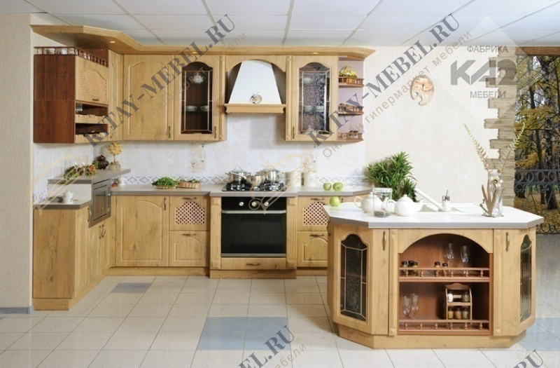 Кухня Берта-люкс, прямая, ПВХ фасады, витраж, столешница