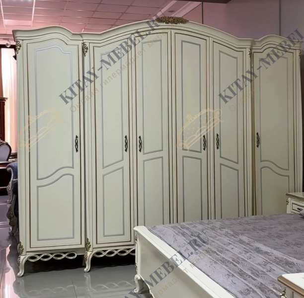 Шкаф 6-дверный Бьянка (слоновая кость/золото)