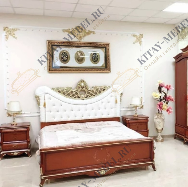 Кровать двуспальная 180×200 Валенсия, цвет орех, мягкое изголовье, МДФ