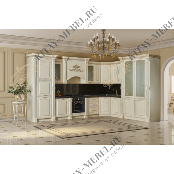 Кухня модульная Венеция угловая 4,5*2,4, стекло, ЛДСП, МДФ, патина