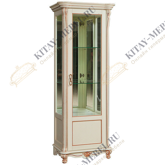 Шкаф с витриной «Алези 8» П350.08 (слоновая кость с золочением)